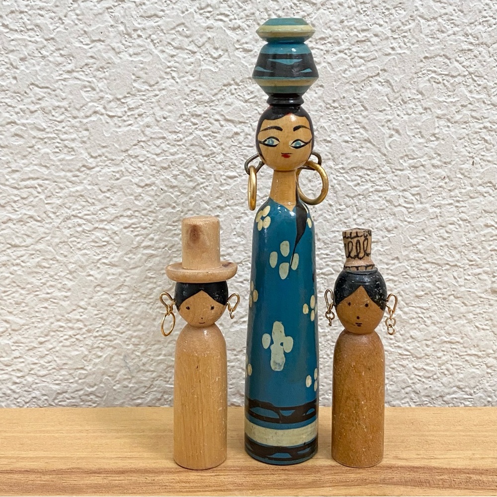 Vintage Wooden Dolls Kokeshi Egyptian Wood Collectible Dolls